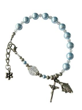 ARTISAN Rosary bracelet Swarovski Light Blue Pearl Crystal Prayer beads
